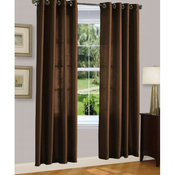 1 PANEL MIRA  SOLID BROWN COFFEE SEMI SHEER WINDOW FAUX SILK ANTIQUE BRONZE GROMMETS CURTAIN DRAPES 55 WIDE X 84" LENGTH