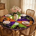 thumbnail image 5 of Halloween Round Elastic Fleece Tablecloth, Halloween Themed Printed, 1 Piece Circular Spooky Pattern Table Cover, for Halloween Party Indoor Outdoor Dining Decoration, 5 of 7