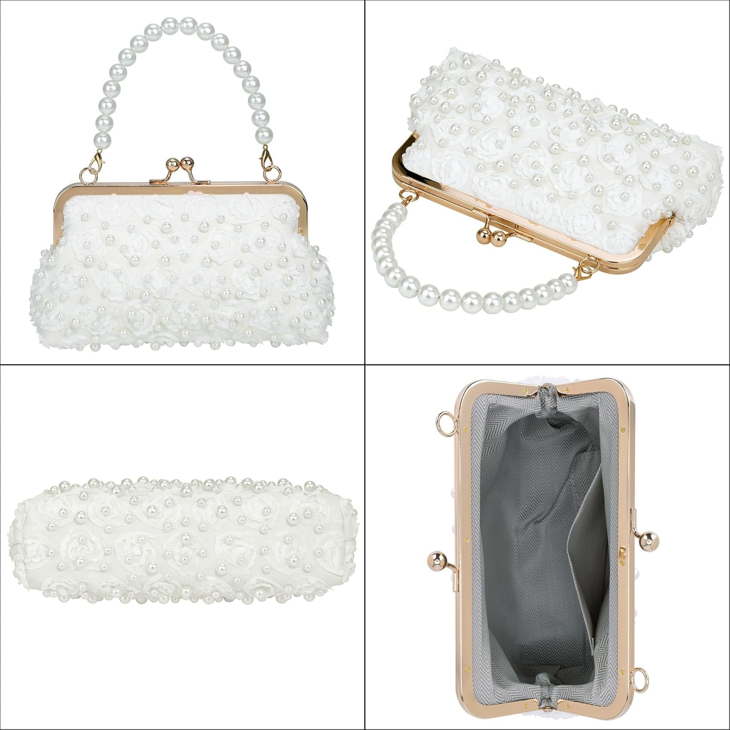 YooGuoGuo Pearl Clutch Purses for Women Evening Handbag Wedding Bridal Crossbody Bag for Party