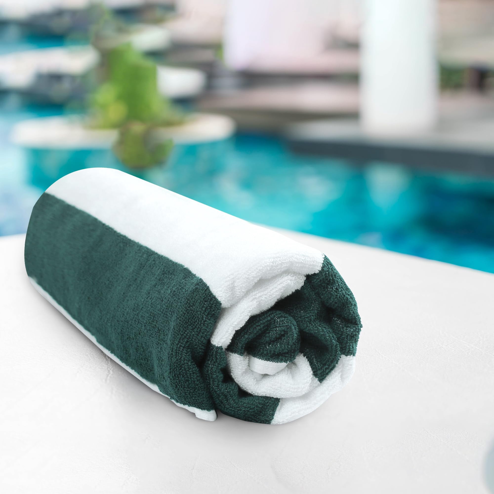 ESSELL 24/7 Cabana Stripe 4 Piece Beach Towel Set, 100% Cotton, Quick Dry, High Absorbent Bath Towel, Perfect for Pool, Travel, Swim, Parties, Guests, Daily Use, Extra Large, (30”X60”) - Hunter Green