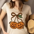 thumbnail image 4 of Pumpkin Bow Shirt Cute Jack O’Lantern Graphic Tee for Fall Season, Gold, Size S, 4 of 6