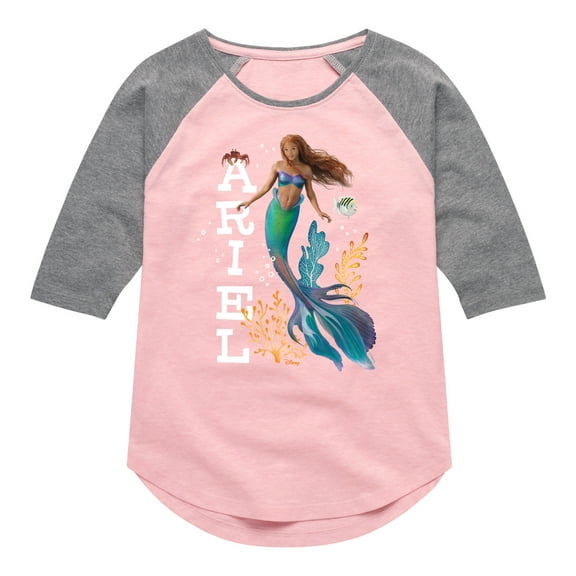 Disney - Ariel - Toddler & Youth Girls Raglan Graphic T-Shirt