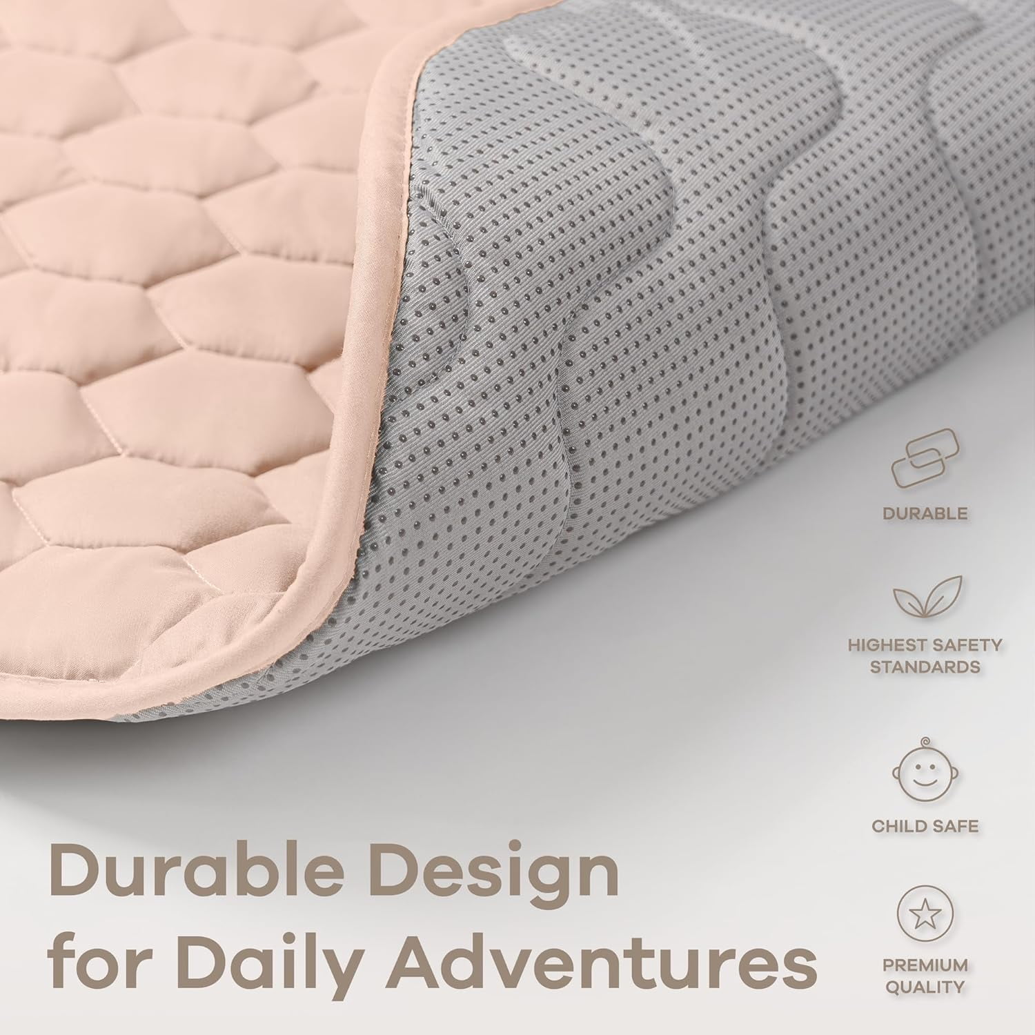 Comfy Cubs Premium Play Mat, Round (Large) 60" - Kids & Toddler Play Mat Non-Slip Bottom - Blush