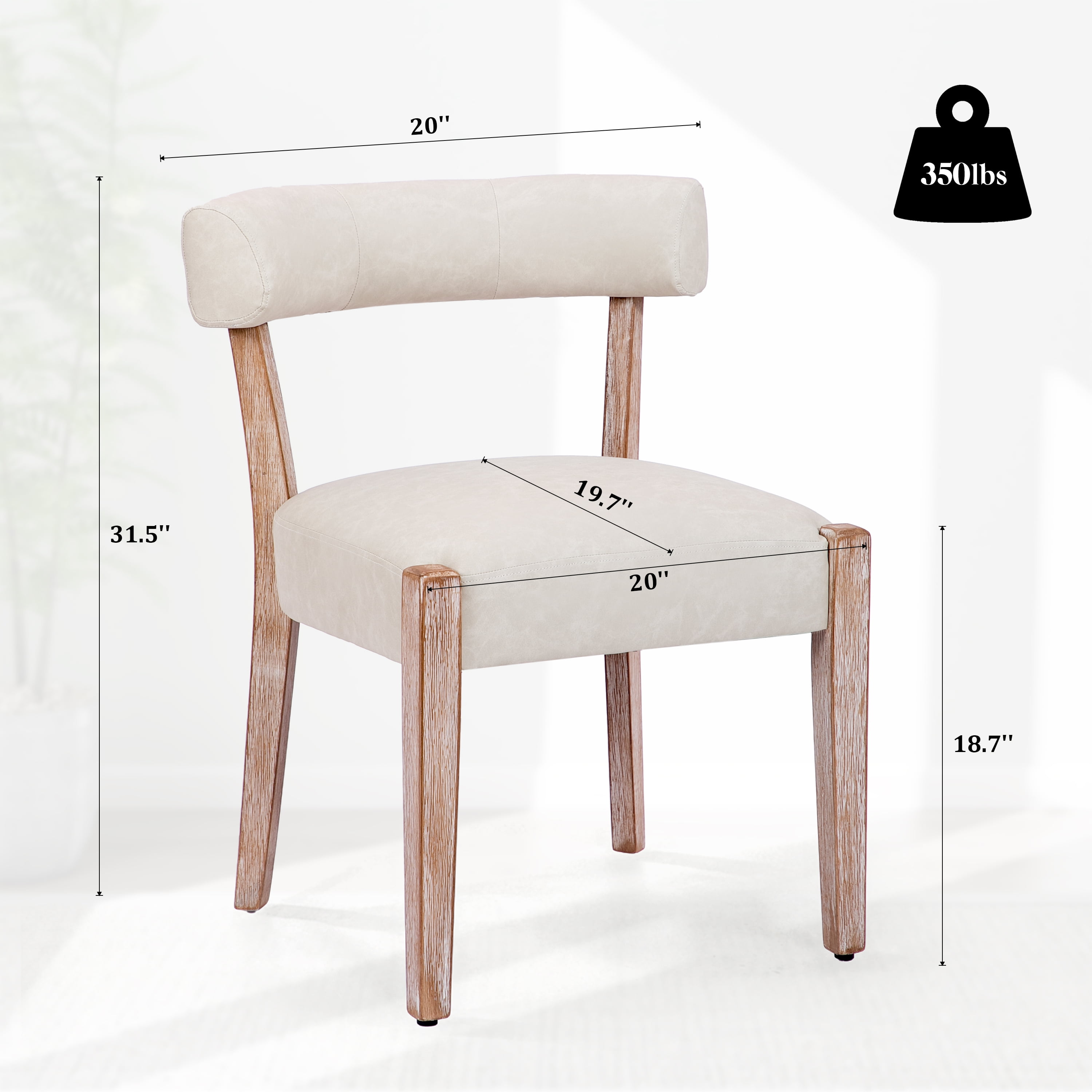 Bonbeur Modern Kitchen Dining Chairs Set of 2, Beige Faux Leather Cushion Seat with Solid Rubberwood Legs