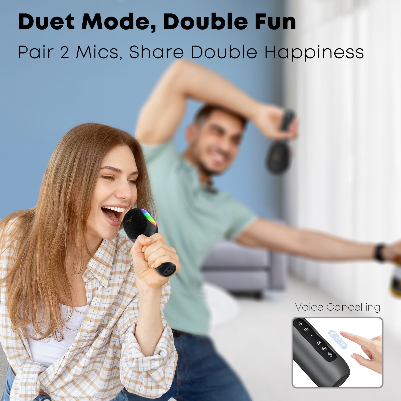 StageSound Wireless Bluetooth Karaoke Microphone, 5-in-1 Portable Handheld Mic with Dynamic RGB Lights, Mini Karaoke Machine for Car Travel Party, Recording, Duet Singing, Gift for Kids Adults