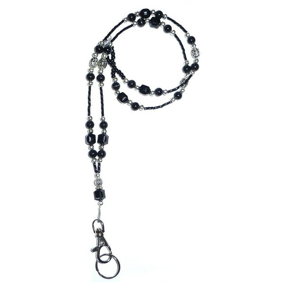 Hidden Hollow Beads SUPER Slim Black Cont. Women's Beaded Fashion Lanyard 34 in