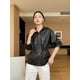 thumbnail image 2 of Chaqueta de piel auténtica negra sencilla para mujer, abrigo de piel de oveja con capucha y cremallera con cordones, tendencia primavera otoño 2024, 2 of 4