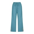 thumbnail image 2 of Blue Capri Pants for Women's Solid Color Strap Button Summer Candy Casual Capris Trousers Leggings, 2 of 4