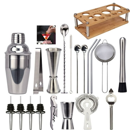 

Tomfoto 20pcs Bar Cocktail Set Shaker Drink Making Kit Stainless Steel Mixer Making Gift with Holder Base