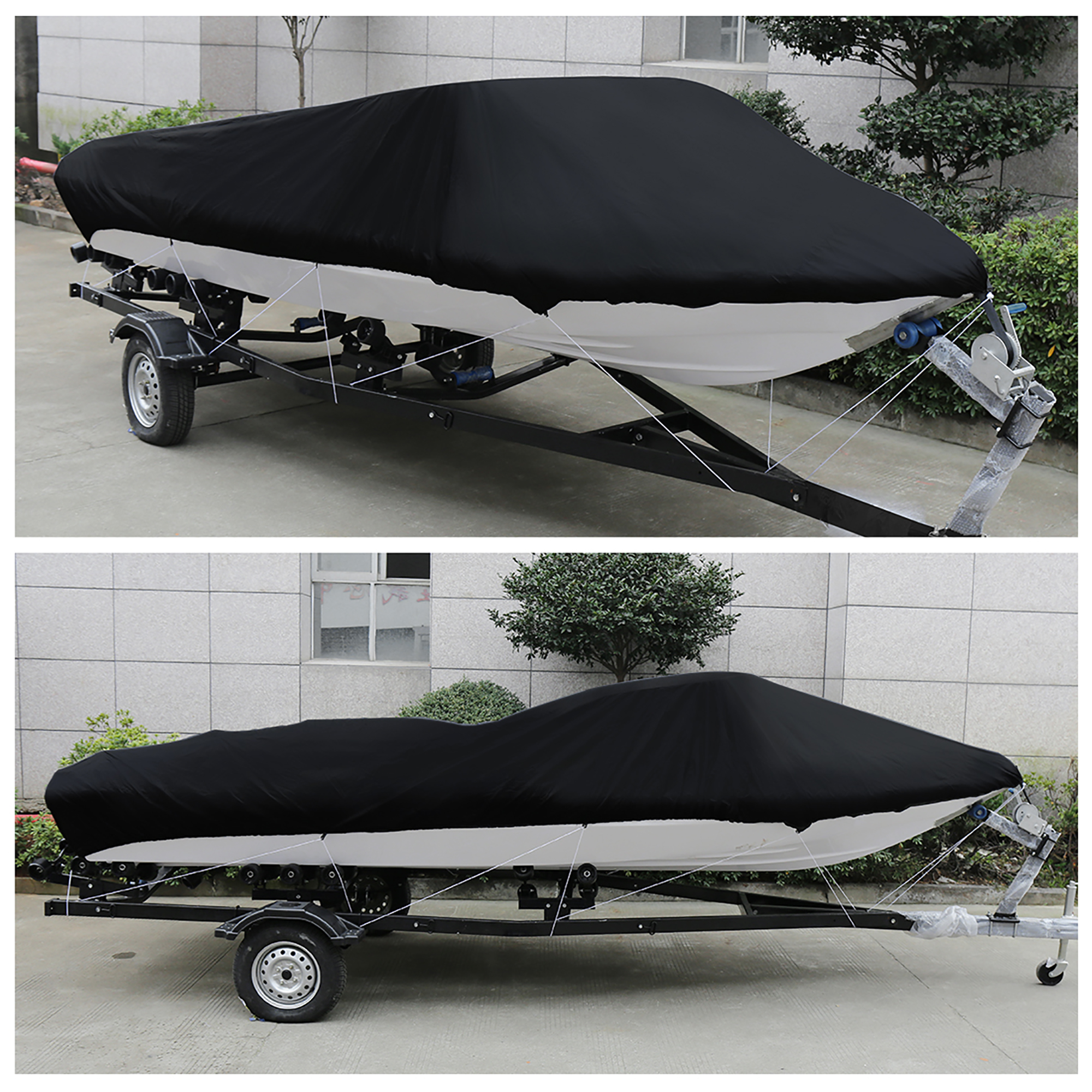 210D Waterproof Trailerable V-Hull Boat Cover, Black