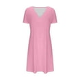 thumbnail image 3 of PuLe Summer Dress Sun Dresses for Women 2024 Vacation Sexy V Neck Short Sleeve T Shirt Dress Solid Color Trendy Beach Sundress, 3 of 4