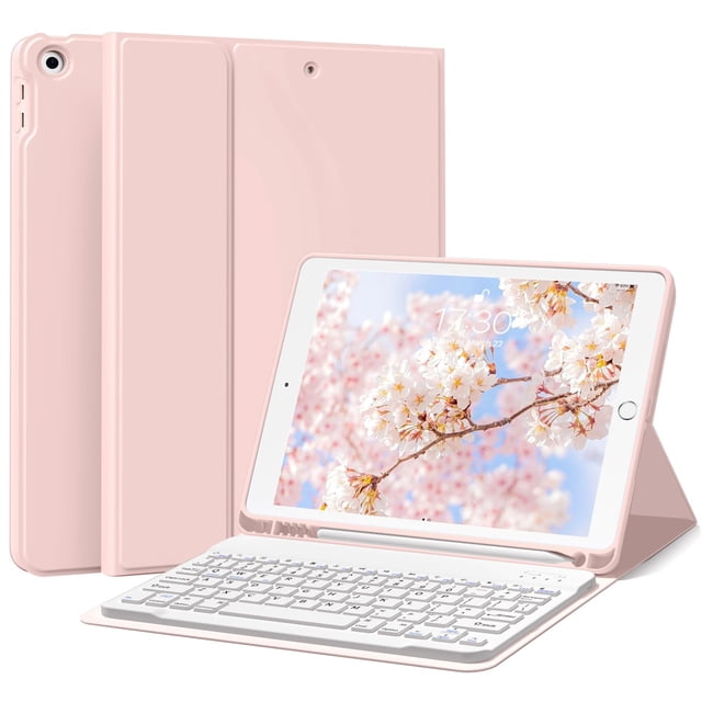 Funda con teclado kenke para iPad de 9ª, 8ª y 7ª generación de 10,2 pulgadas, color rosa