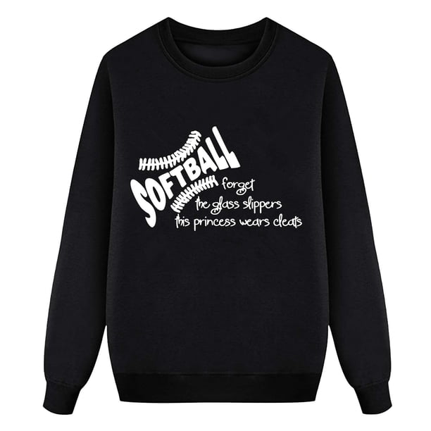 Gibobby Divertidas Sudaderas Sudadera con capucha sin capucha de moda ancha con estampado de béisbol de manga larga y cuello redondo para mujer (Negro, M)