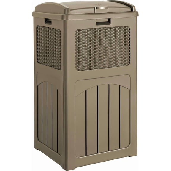 COZY ROOT 33 Gallon Outdoor Trash Can, Hideaway Garbage Bins with Tiered Lid, Waterproof Resin Outside Waste Bins for Patio, Outside Pool, Backyard and Deck (1, Brown)