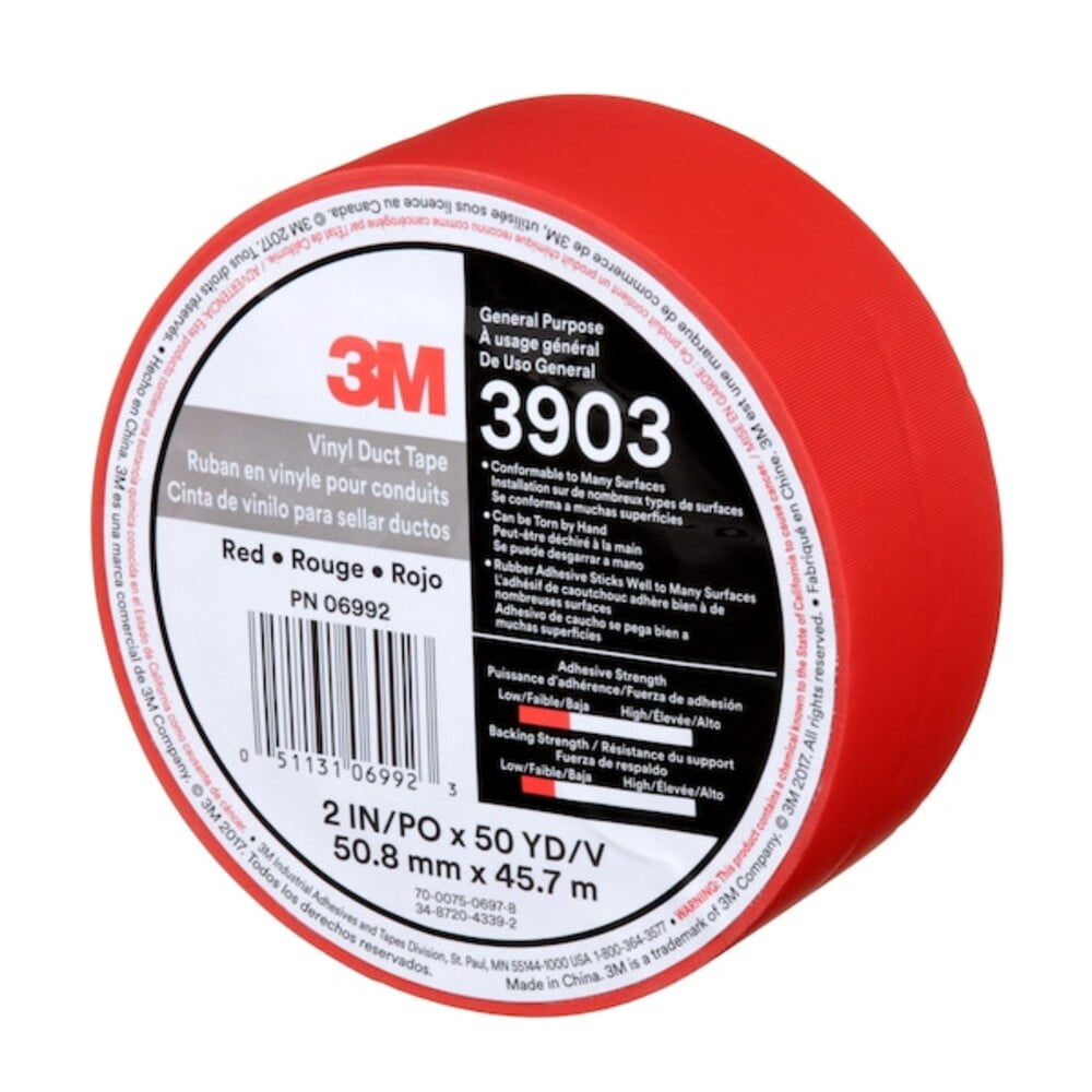 3M Vinyl Duct Tape 3903 Red, 2 in x 50 yd 6.5 mil, 24 per case Individually Wrapped