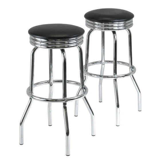 Winsome Wood Summit 2-Pc Swivel Seat Stool Set, Black & Chrome Finish