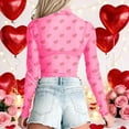 thumbnail image 5 of Mesh Top Women Bodysuits for Women Valentine Multi-Hearts Neck Long Sleeve Tee Tops Body Suit Slim Fit Ruched Jumpsuit Going Out Bodysuit for Women Party Clubwear Shirts, 5 of 5
