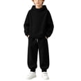 thumbnail image 4 of BRGZLK Girls Sweatsuit Sets Fall Clothes 2026 Casual Comfort Solid Color Long Sleeve Hooded Pollover Sweatshirt and Wide Leg Sweatpants Tracksuit Teen Trendy Clothes Black 6-7 Years, 4 of 8