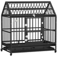 thumbnail image 1 of YKITRD 48" Large Steel Dog Crate with Wheels, Black Rolling Kennel for Dogs Up to 88 lbs, Dutch-Style Double Door, Removable Tray, Easy-Clean Pet Cage, 1 of 11
