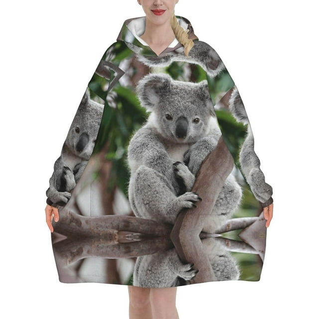 Cute Koala,Women's Oversized Wearable Blanket Hoodie, Blanket Sweatshirt,Flannel Pullover Blanket