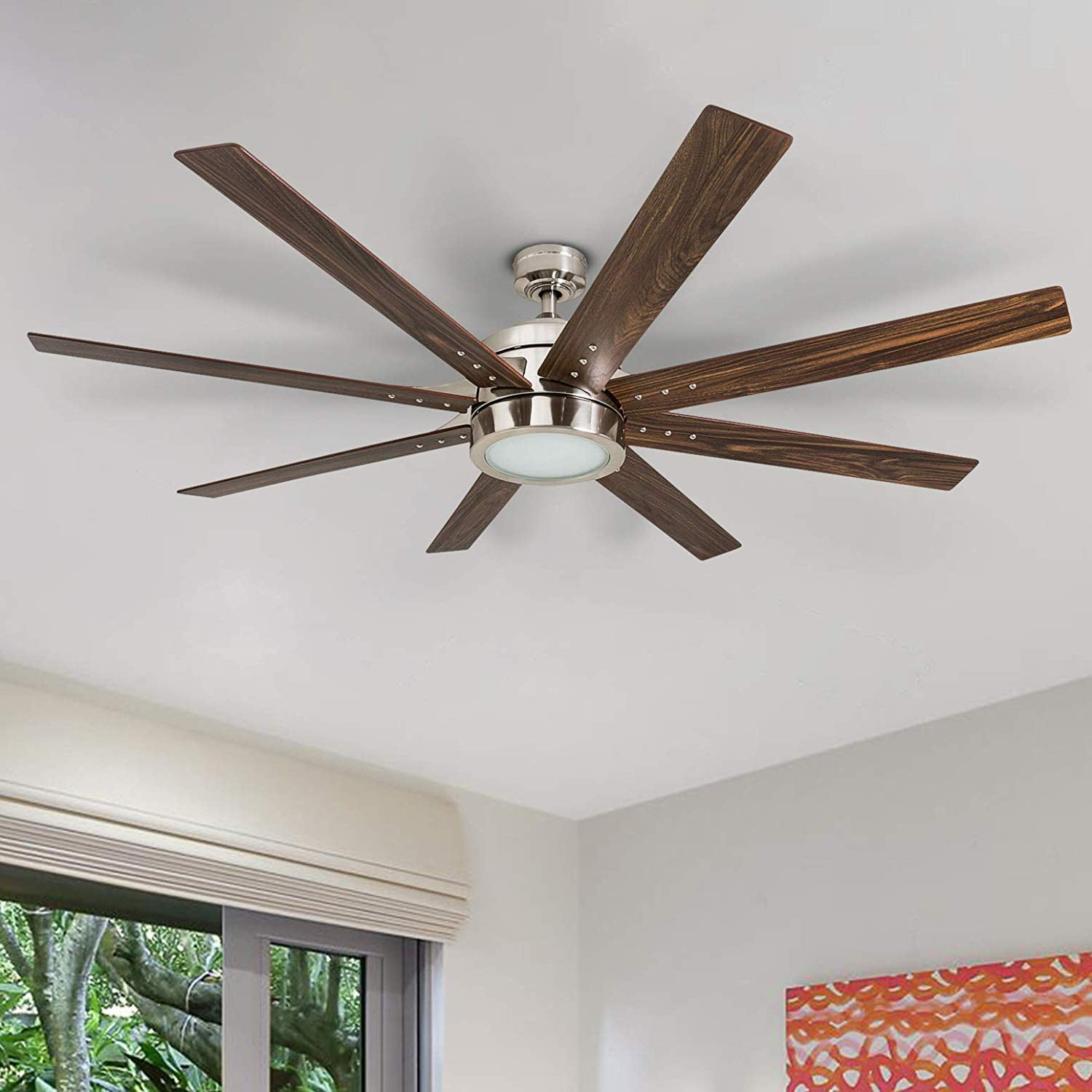 Honeywell Xerxes 62-Inch Brushed Nickel Ceiling Fan with LED Light and Remote, 8-Blade Design
