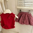 thumbnail image 4 of SGFCWSX Girls 2 Piece Outfits Sleeveless Bow Knot Tank Tops Plaid Skort Summer Casual Clothes Set Red Size 3T, 4 of 8