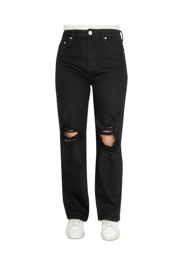 Juniors' Ripped High-Rise Wide-Leg Jeans
