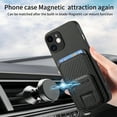 thumbnail image 5 of Case for iPhone 12 with Hidden Kickstand, Carbon Fiber Texture Wallet Case with Card Holder for iPhone 12 Magnetic Car Mount Shockproof Military Grade Protection Cover, Black, 5 of 10