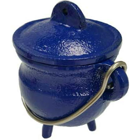 Party Games Accessories Halloween Séance Cauldrons Bright Blue Cast Iron Three Legged with Handle and Lid 3