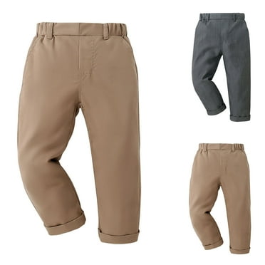 HAOTAGS Pants for Boys, Checkered Elastic Waist School Uniform Student Trousers Khaki 18-24 Months
