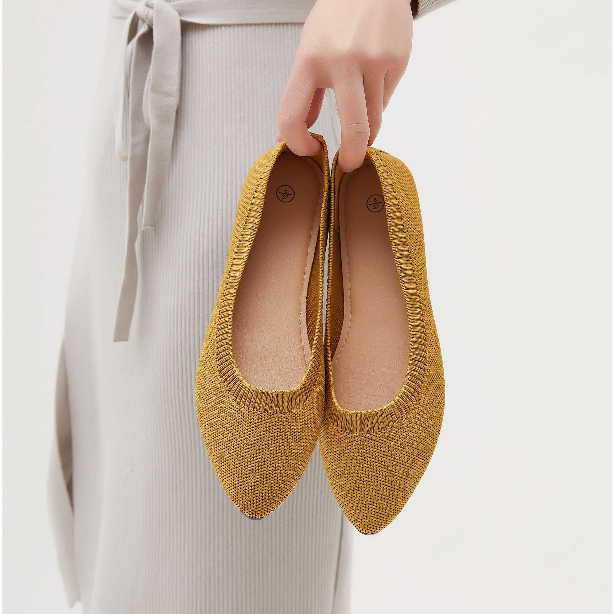 AOMAIS Women's Ballet Flats Pointed Toe Flats Mesh Slip On Shoes Fashion Lady shoes Classic Loafer Flats(Yellow,US11)