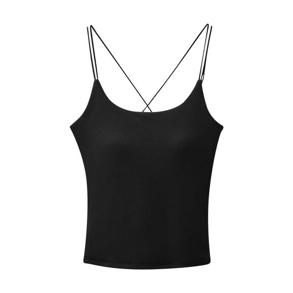 ShomPort Women's Crew Neck Spaghetti Strap Cotton Camisoles Summer Longline Tank Tops with Built in Bra
