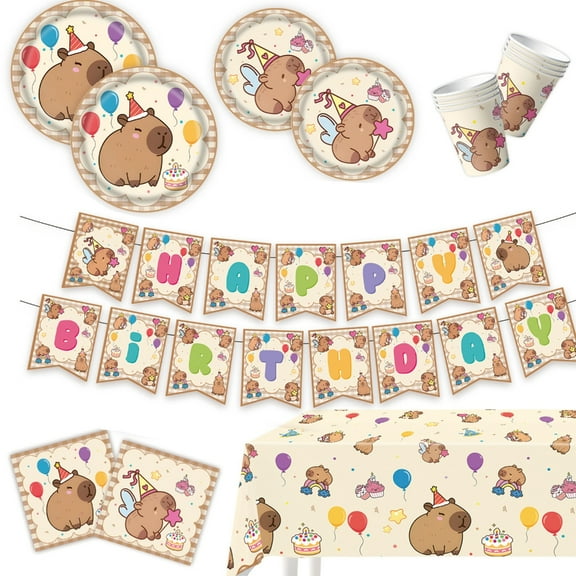Fun Themed Capybaras Paper Cup Banners Plate Table Cloth Decorative Party Decoration Set Ideal For Birthdays Reunions