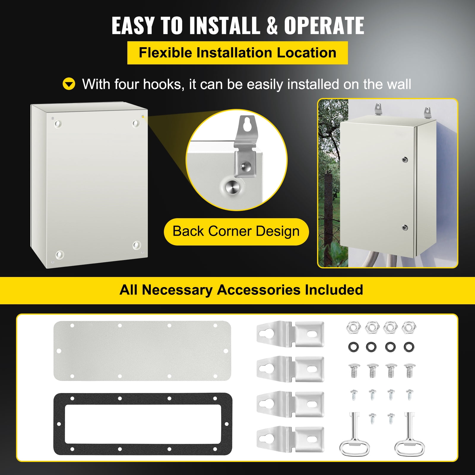 KFFKFF NEMA-Standard Steel Casing, 24 x 16 x 10'' NEMA 4X Steel Electric Container, IP66 Water-Resistant & Dust-Free, External/Internal Electric Connection Box, Includes Fixing Panel