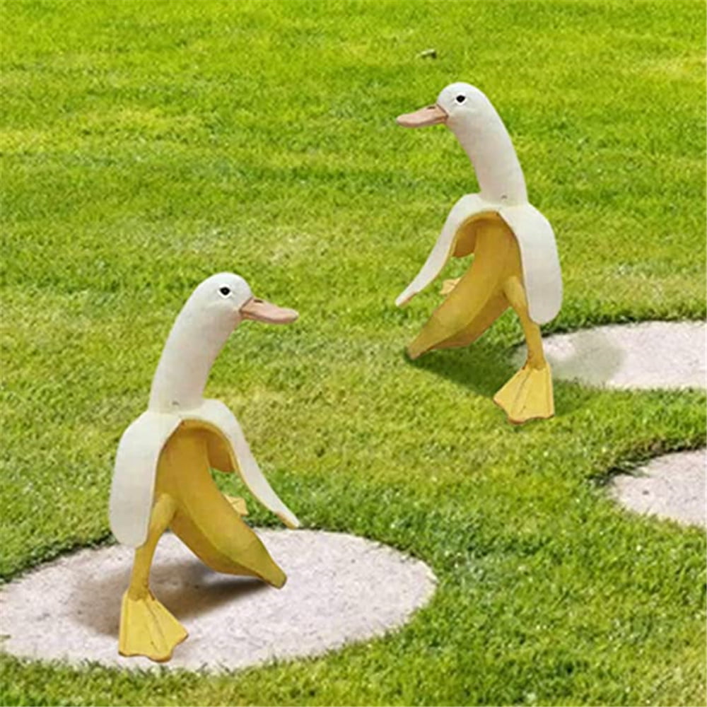 Home Creative Art-Banana Duck Resin Statue Peeled Banana Duck Art Garden Decor 
