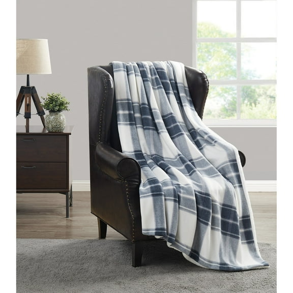 Cannon Cozy Teddy Plaid Blue/Cream 50x70 Throw