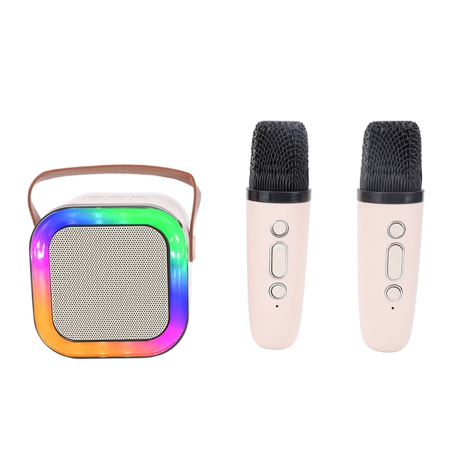Machine de Karaoké Sans Fil Portable Polyvalente avec Lumière Intégrée Double Microphone Haut-Parleur pour Fête Anniversaire Extérieur