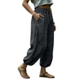 thumbnail image 5 of Sokhug Womens Drawstring Elastic Waist Harem Pants Lightweight Textured Cotton-Blend Loose Fit Casual Trousers with Side Pockets, 5 of 5