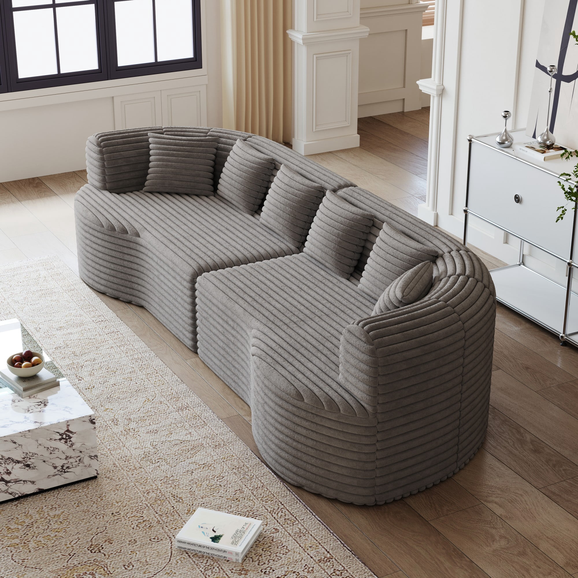 106" Oversized Sectional Sofa,Modern Corduroy Memory Foam Sofa Cloud Sofa with Deep Seat for Living Room,Grey
