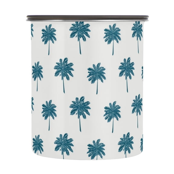 900ml Stainless Steel Food Storage Containers Teal Palm Tree Pattern Airtight Kitchen Canisters with Vacuum Lid for Coffee Tea Flour Sugar Grains