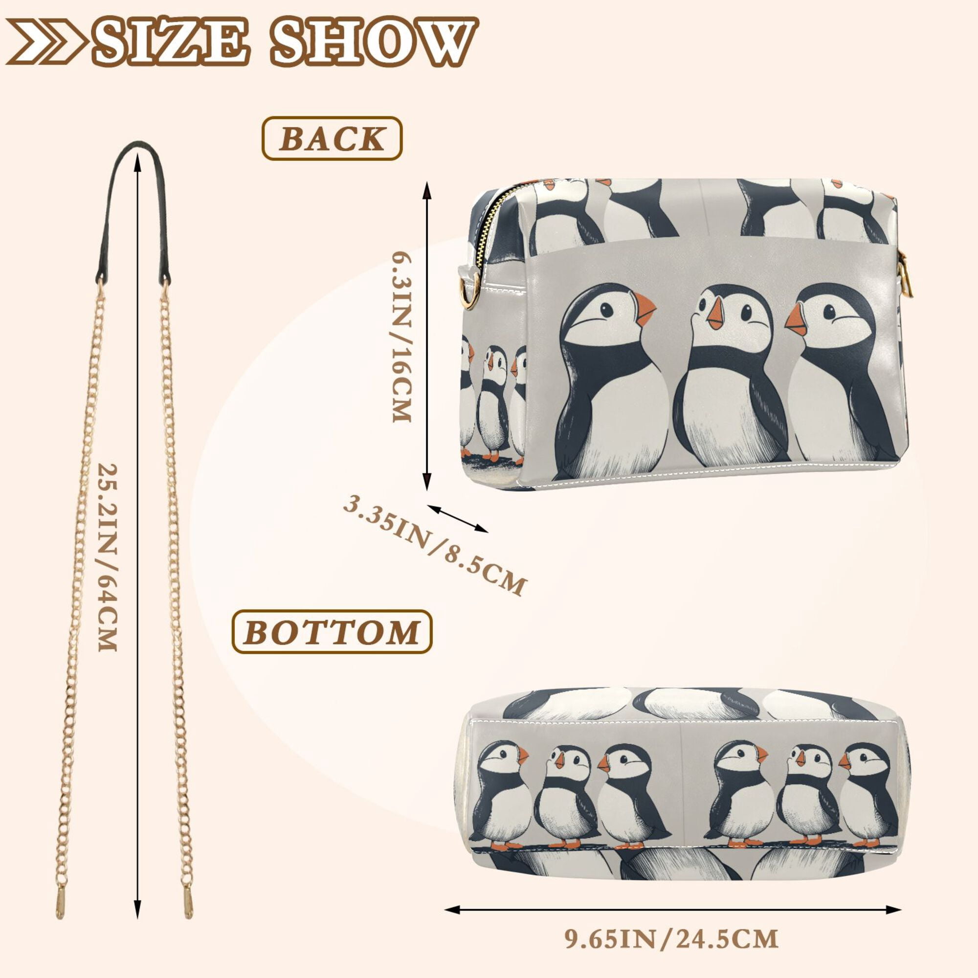 FORMRS Women Crossbody Purse with Chain Strap Vegan Leather Shoulder Handbag, Cute Puffin