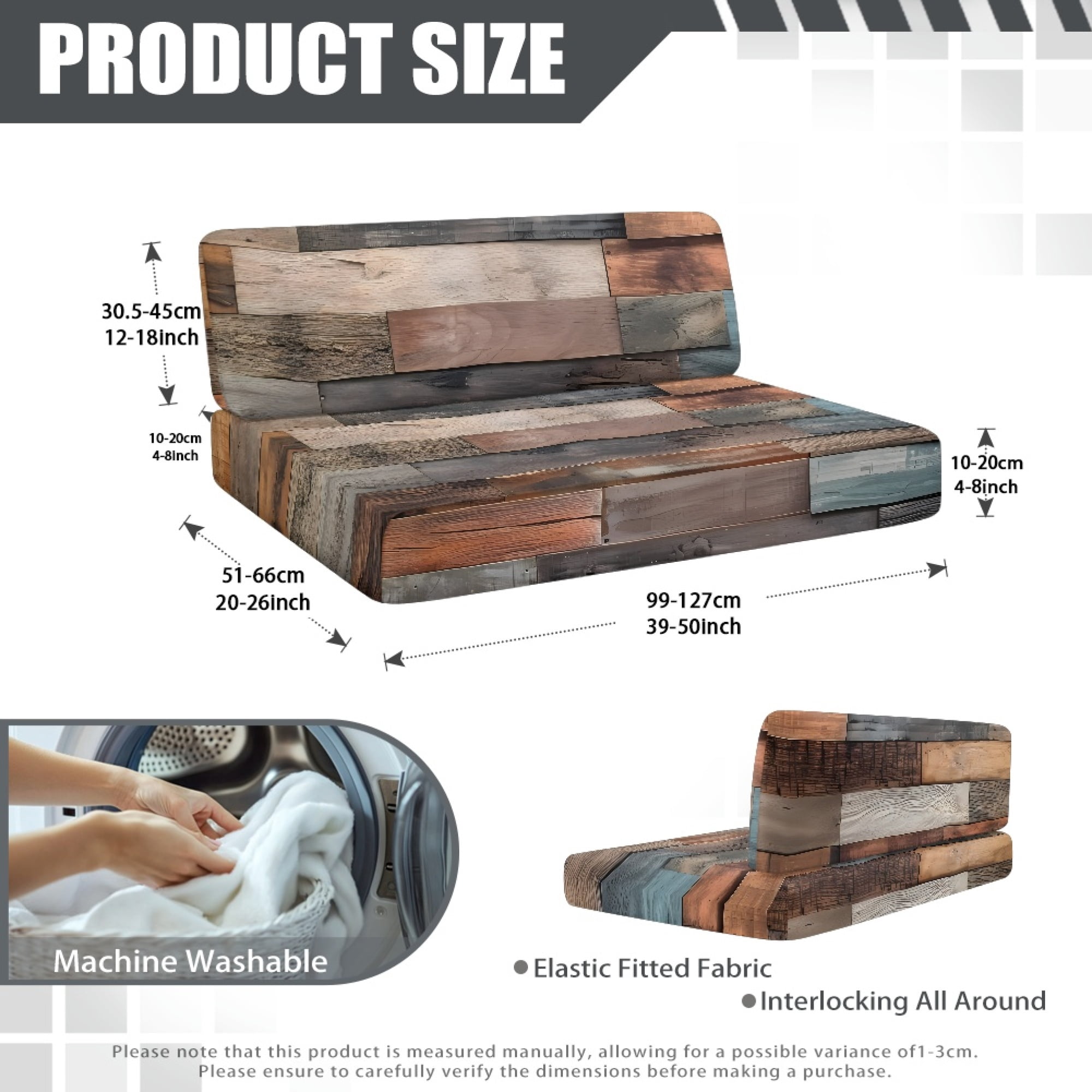 FOR U DESIGNS Wood Pattern 2 Pcs RV Dinette Cushion Covers Anti-Slip Camper Cushion Slipcover Stretch 2 Seat Sofa Chair Cover 1 Backrest Covers and 1 Bench Covers