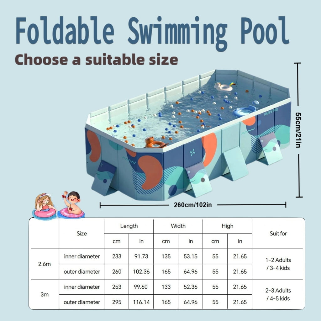 ManyFun Foldable Non-Inflatable Outdoor Swimming Pool, Hard Plastic Shell, 113" x 66" x 20"