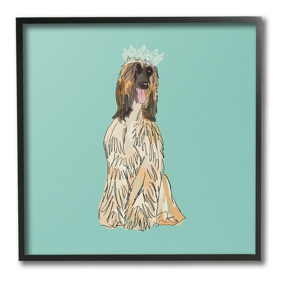 Stupell Industries Afghan Hound with Crown Animals & Insects Painting Black Framed Art Print Wall Art, 12 x 12