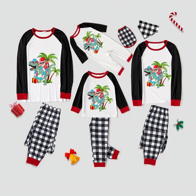 Pijamas familiares navideños a juego, conjuntos de pijamas a cuadros blancos y negros, Navidad en julio