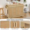 thumbnail image 4 of Finnhomy 55.3-Inch Rolling Kitchen Island with Storage, Rattan Doors, Hidden Wheels and Towel Rack  for Dining Room, 4 of 7