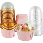 50pcs Foil Cupcake Liners with Lids Heat Resistant 5.5oz Aluminum Cake Cups Portable Foil Baking Cups Round Aluminum Muffin Liners Cupcake Holders Pans Easy to Use for Home Kitchen Wedding Party