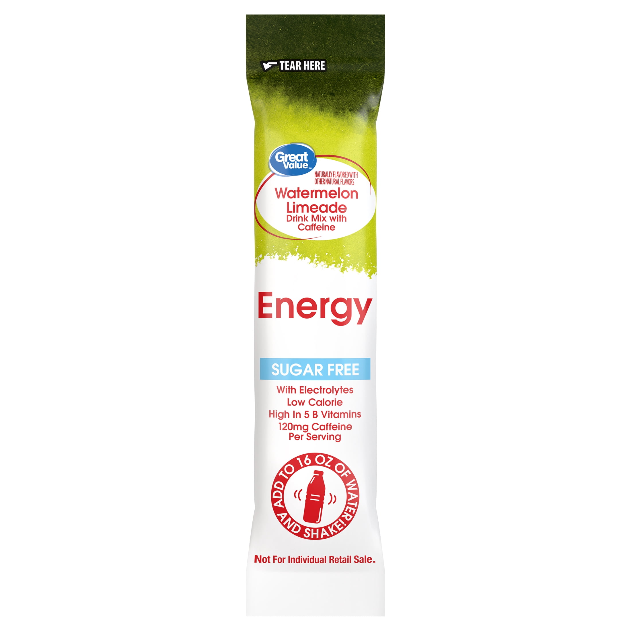 Great Value Energy Electrolyte Watermelon Limeade Liquid Drink Mix, Sugar-Free, 1.1 oz, 10 Packet