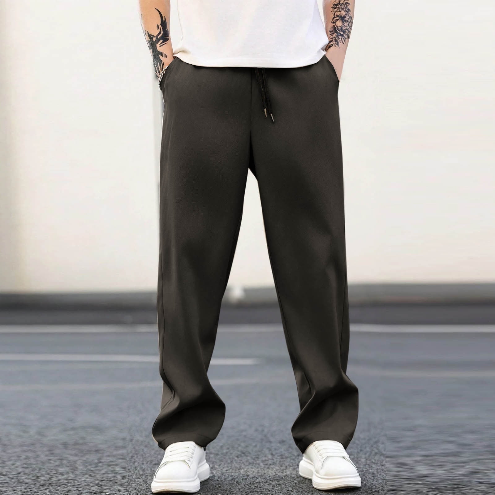 zfhfof Mens Casual Joggers Pants Elastic Waist Straight Leg
