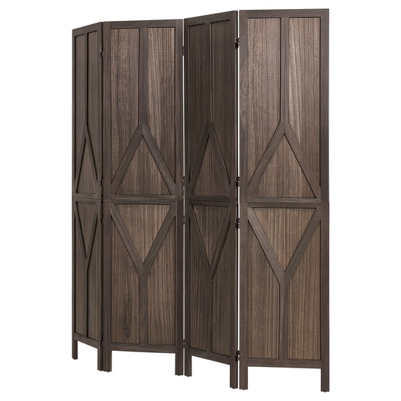 KFFKFF 4-Panel Wooden Room Divider with Y Pattern, Privacy Screen for Home Decor and Space Separation, 67-Inch Height, Sturdy Frame, Two-Way Hinges, Rustic Wooden Partition with Included Hardware